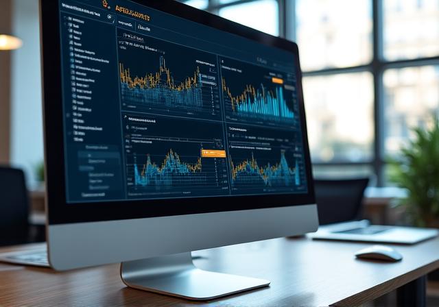 AI-powered data visualization dashboard showing complex reporting metrics